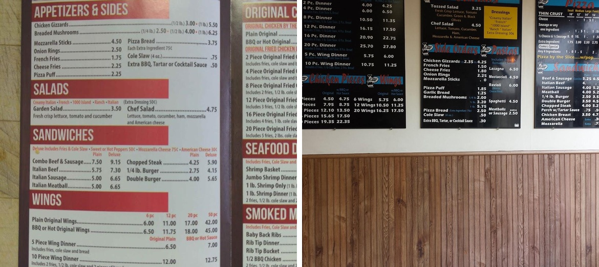 Como's Pizza Menu
