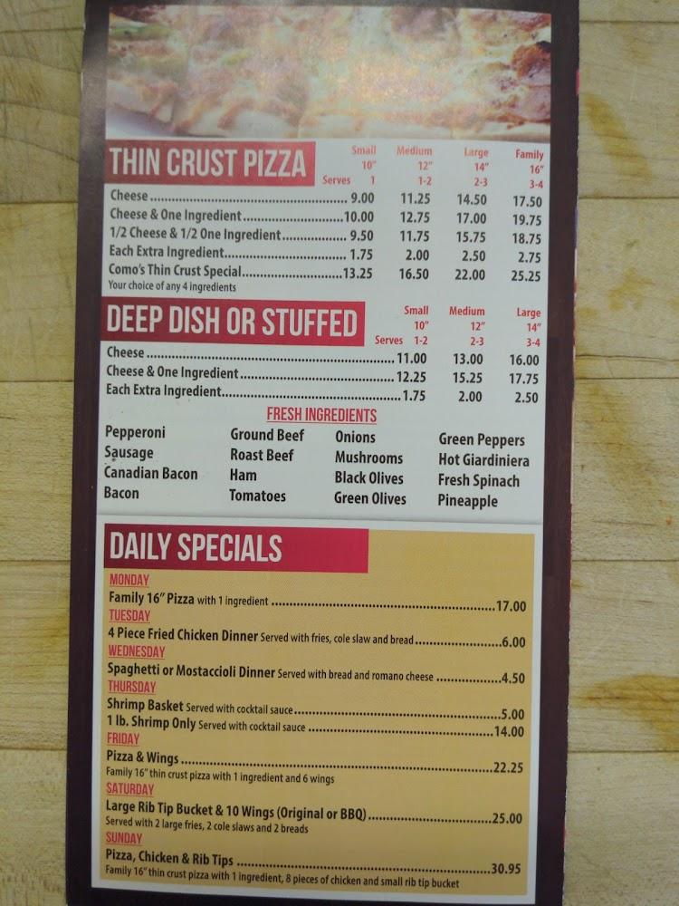 Como's Pizza Menu image 1
